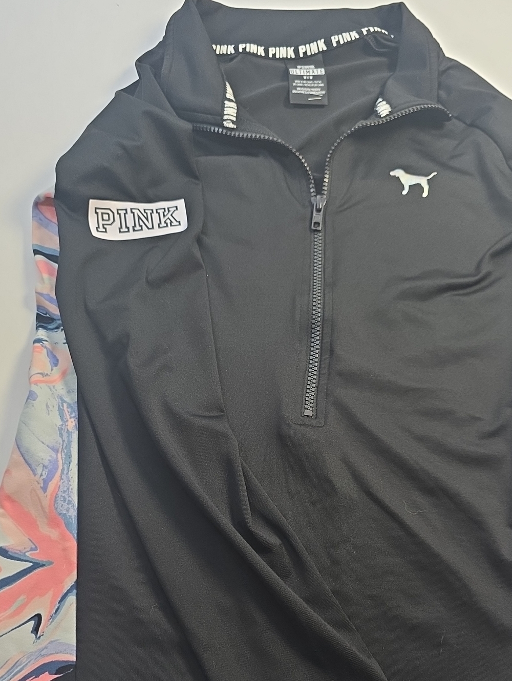 PINK Victoria's Secret Black Half-Zip Pullover with White Logo Trim
